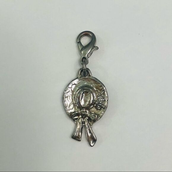 sun hat with bow dangle charm, silver tone, lobster hook closure. - Picture 1 of 3